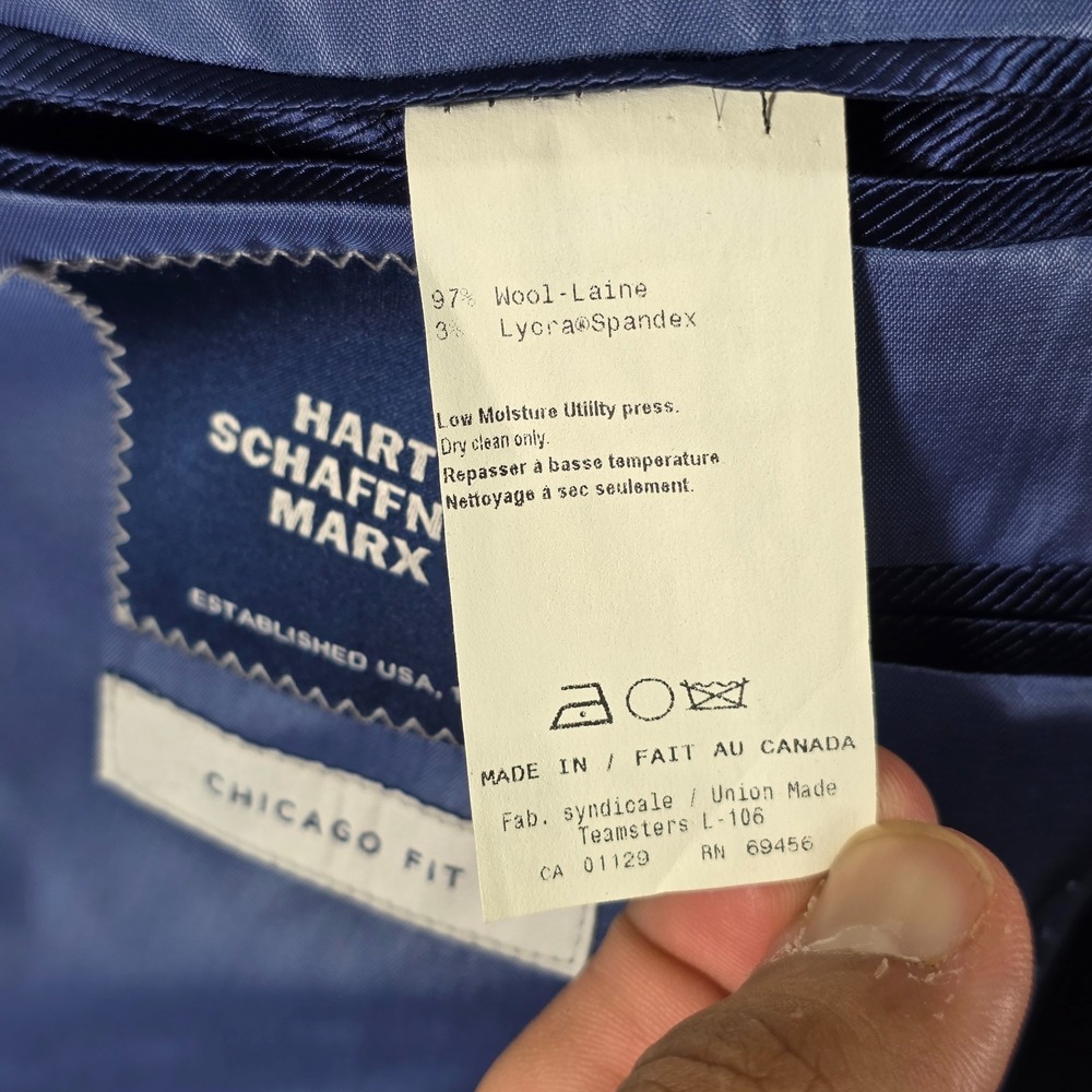 Hart Schaffner Marx Men's Sport Coat Blazer Two‎ Button Deep Navy Wool Size 42R - Picture 10 of 10
